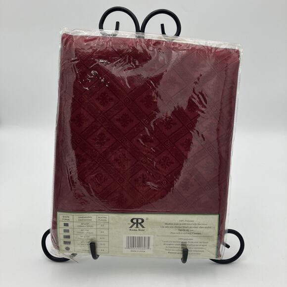 Rama Rose Jacquard Tablecloth W/10 Napkins Elegant Dining 60" x 120” Burgundy - Picture 3 of 4